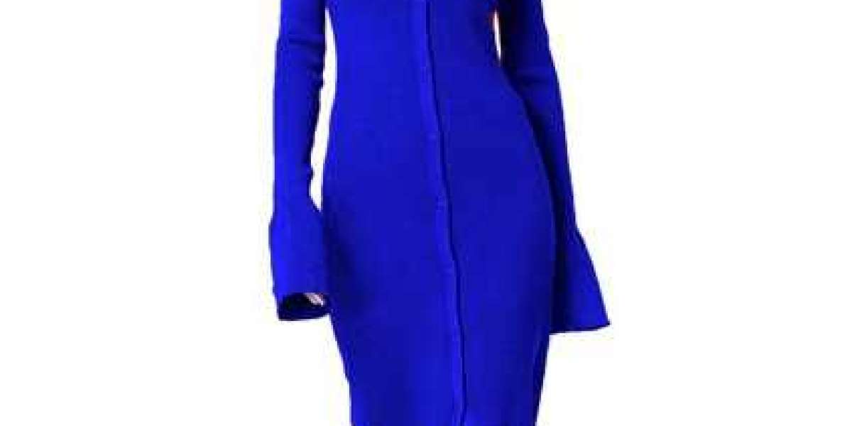Sweater Dresses Women Botton Down Bodycon Maxi Dress Sapphire Collar Neck Ribbed Knit Dress