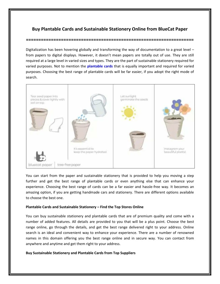 PPT - Buy Plantable Cards and Sustainable Stationery Online from BlueCat Paper PowerPoint Presentation - ID:12183589
