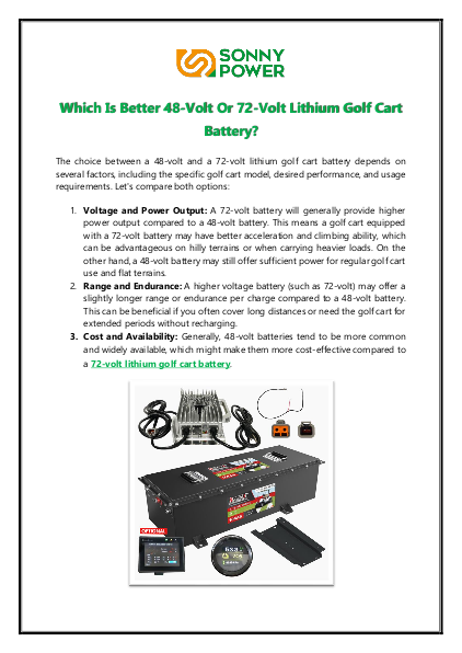 Which Is Better 48-Volt Or 72-Volt Lithium Golf Cart Battery?