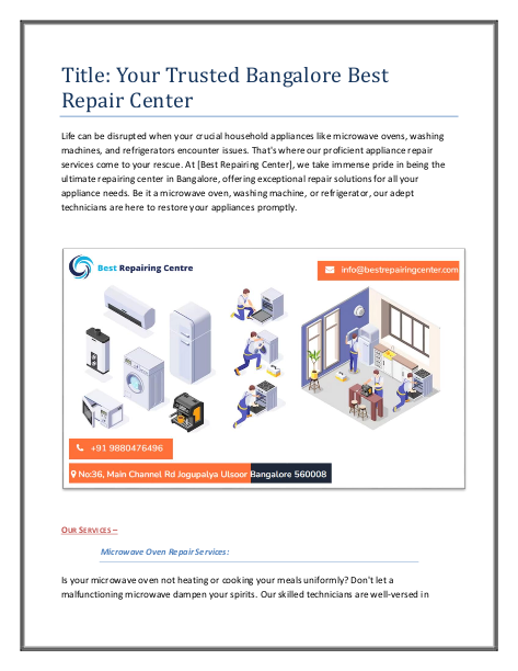 Your Trusted Bangalore Best Repair Center