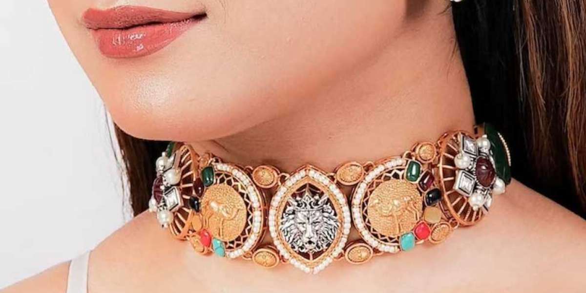 Amrapali Navratan Necklace Kundan Polki Choker Dual Tone Jewelry